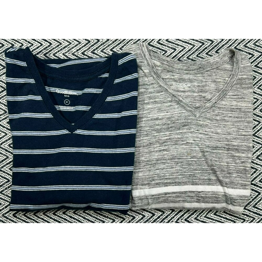 Goodfellow & Co Men's V-Neck T-Shirts Striped Pattern Gray & Navy MT Lot of 2